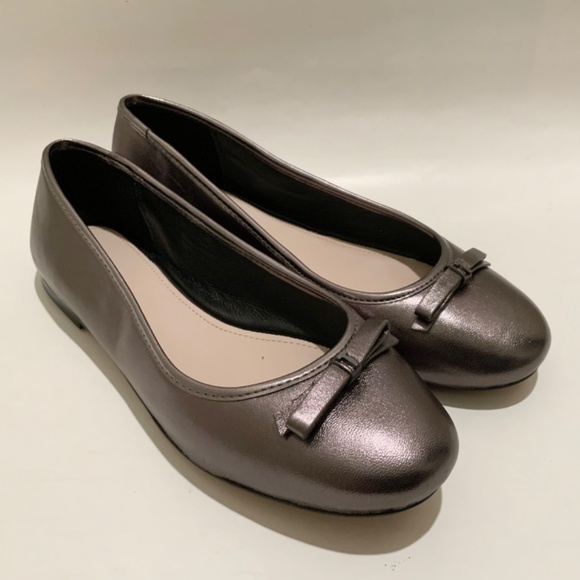 Ted Baker Noraih Grey Metallic Gunmetal Leather Bow Ballerina Flat Shoes 39 8.5 - Picture 6 of 10